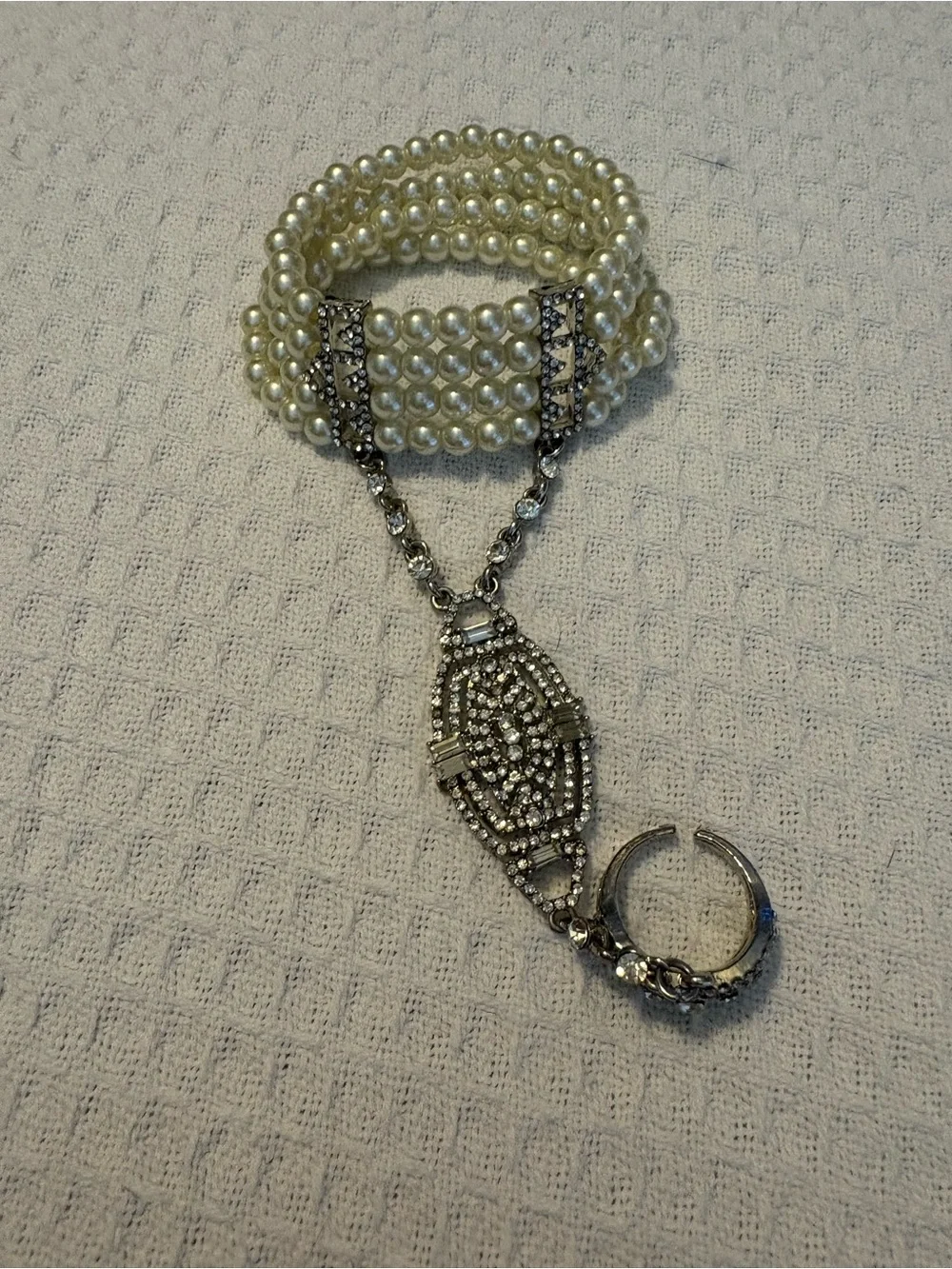 Pearl and crystal bracelet/ring.